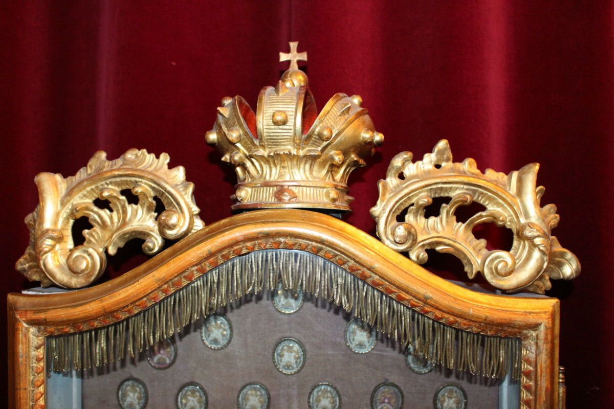 1 Baroque Museum - Worthy Ostensorium / Shrine / Reliquary Relic Of The True Cross. 36 Full Silver Theca S: 12 Apostles - 4 Fathers Of The Church.