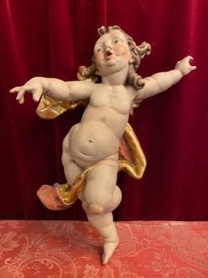 Putto style Baroque en hand-carved wood polychrome, Southern Germany 20th Century