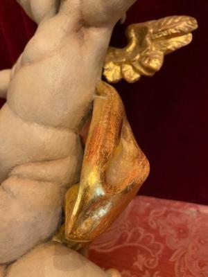 Putto style Baroque en hand-carved wood polychrome, Southern Germany 20th Century