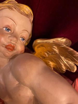 Putto style Baroque en hand-carved wood polychrome, Southern Germany 20th Century