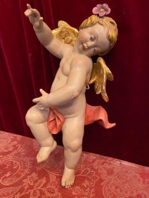 Putto style Baroque en hand-carved wood polychrome, Southern Germany 20th Century