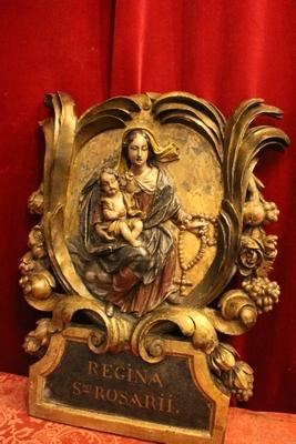 Relief style Baroque en hand-carved wood polychrome, 18 th century