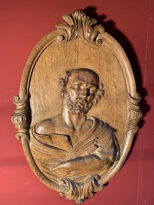 Relief Sculpture St. Peter style Baroque en hand-carved wood Oak, Belgium 19th century