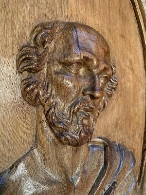 Relief Sculpture St. Peter style Baroque en hand-carved wood Oak, Belgium 19th century