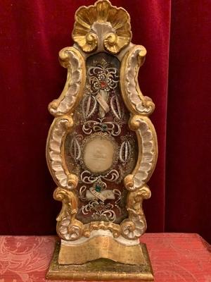 Reliquary style Baroque en wood polychrome Gilt / Glass, Italy 19th century ( anno 1865 )