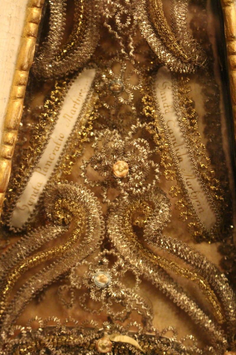 1 Baroque Reliquary Engraving Of St. Ignatius. Relics Of : St. Candida. St. Pancratio. St. Modestini, St. Boni.