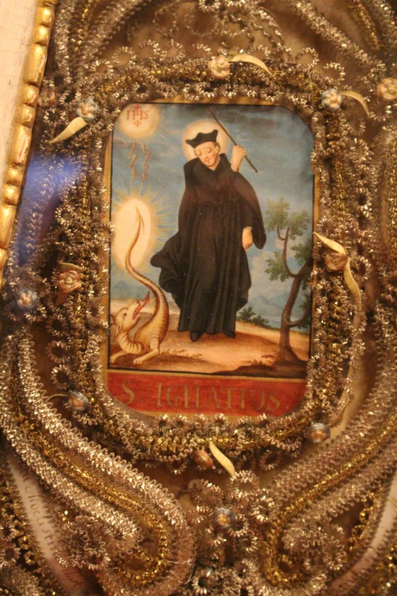 1 Baroque Reliquary Engraving Of St. Ignatius. Relics Of : St. Candida. St. Pancratio. St. Modestini, St. Boni.