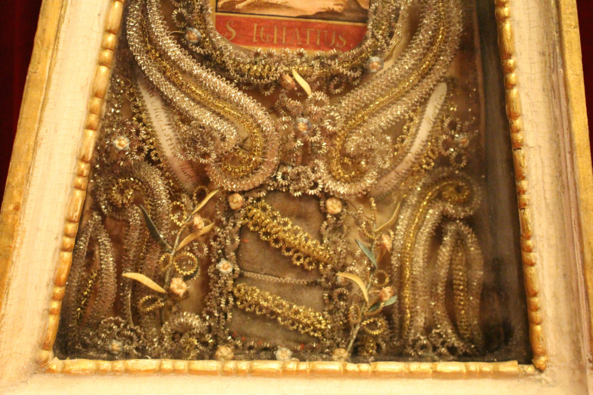 1 Baroque Reliquary Engraving Of St. Ignatius. Relics Of : St. Candida. St. Pancratio. St. Modestini, St. Boni.