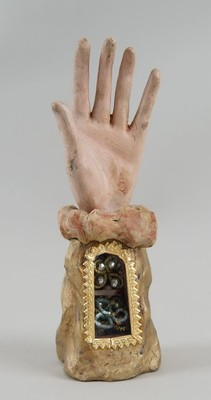 Reliquary - Hand  style Baroque en hand-carved wood polychrome, Southern Germany 19th century