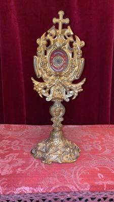 Reliquary - Relic Ex Pallio St. Fransiscus Assisi style Baroque en Bronze / Gilt / Glass, France 19th century ( 1865 )