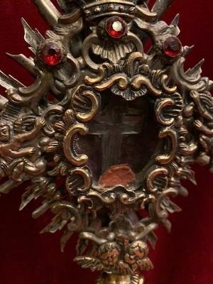 Reliquary – Relic Of The True Cross / S. Crucis In Rock-Crystal Theca Certificate Most Probably Inside style Baroque en Brass, Italy 19th century