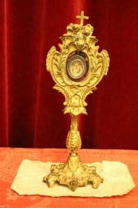Reliquary. Relic Of The True Cross With Original Documentation. style Baroque en Bronze / Gilt, France 19 th century