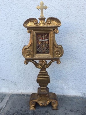 Reliquary - Relic Saint Nicholas Of Bari  style Baroque en Wood / Gilt / Papier Rolle, Italy 17 th century