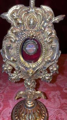 Reliquary - Relic St. Ann style Baroque en Brass / Bronze / Glass, France 19 th century ( Anno 1875 )