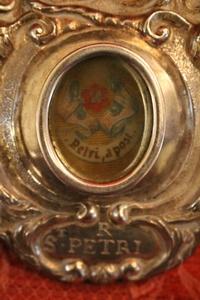 Reliquary / Relic. St. Petrus Ap. Original Documentation style Baroque en Holder Silver, Italy 18 th century