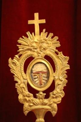 Reliquary Relics : St. Pius M. St. Franc. De Sales. St. Petrus Ap. St. Clara. St. Philomena. With Orignal Documentation style Baroque en Solid Bronze - Partly Gilt, France 19th century