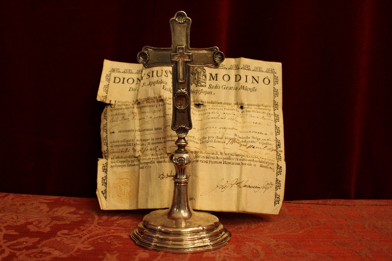 1 Baroque Reliquary Rock Crystal Theca Relic Of The True Cross With Original Document