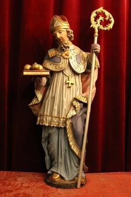 Sculpture St. Nicolas Restored style Baroque en hand-carved wood polychrome, Southern Germany 18th century