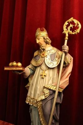 Sculpture St. Nicolas Restored style Baroque en hand-carved wood polychrome, Southern Germany 18th century