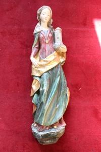 St. Barbara Statue style baroque en wood polychrome, Southern Germany 20th century