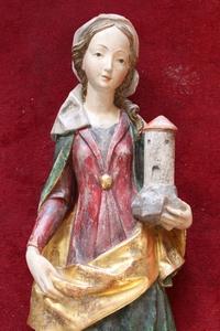 St. Barbara Statue style baroque en wood polychrome, Southern Germany 20th century