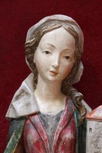 St. Barbara Statue style baroque en wood polychrome, Southern Germany 20th century