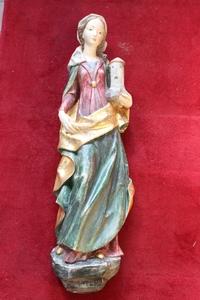 St. Barbara Statue style baroque en wood polychrome, Southern Germany 20th century