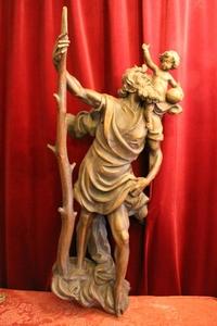 St. Christoph Statue style Baroque en hand-carved wood, Southern Germany 20th century