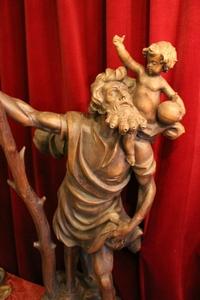 St. Christoph Statue style Baroque en hand-carved wood, Southern Germany 20th century