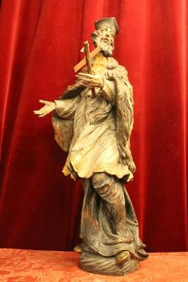 St. Johannes Nepomucenus style Baroque en hand-carved wood polychrome, Southern Germany 20th century