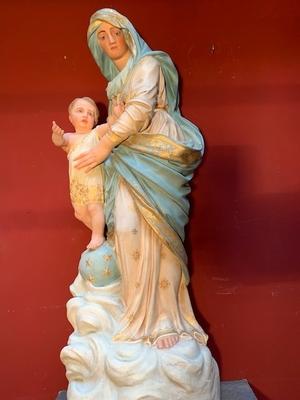 St. Mary & Child style Baroque en plaster polychrome / Glass Eyes, France 19th century