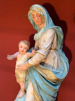 St. Mary & Child style Baroque en plaster polychrome / Glass Eyes, France 19th century