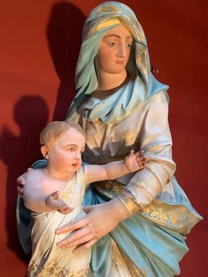 St. Mary & Child style Baroque en plaster polychrome / Glass Eyes, France 19th century