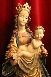 St. Mary Statue style baroque en wood polychrome, Southern Germany 20th century
