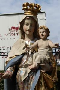 St. Mary Statue With Child style Baroque en fully hand-carved wood / polychrome / gilt, Germany 19th century