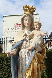 St. Mary Statue With Child style Baroque en fully hand-carved wood / polychrome / gilt, Germany 19th century