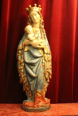 St. Mary Statue With Child style Baroque en hand-carved wood polychrome, Southern Germany 20th century