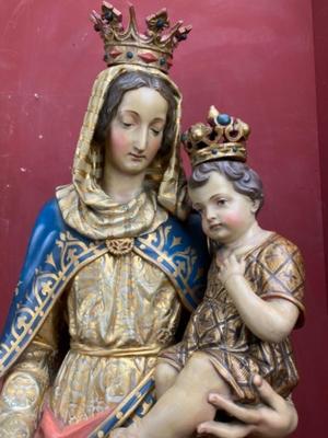 St. Mary With Child style Baroque en Plaster polychrome, BELGIUM 19 th century ( Anno 1865 )