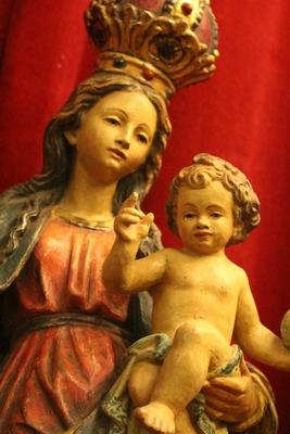 St Mary With Child Removable Scepter / Cross Height Statue Without Scepter 80 Cm. style Baroque en hand-carved wood polychrome, Southern Germany 20th century