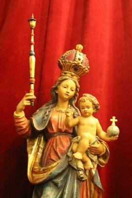 St Mary With Child Removable Scepter / Cross Height Statue Without Scepter 80 Cm. style Baroque en hand-carved wood polychrome, Southern Germany 20th century