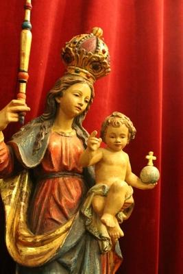 St Mary With Child Removable Scepter / Cross Height Statue Without Scepter 80 Cm. style Baroque en hand-carved wood polychrome, Southern Germany 20th century