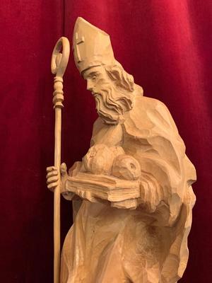 St. Nicolas Statue style Baroque en Carved Wood, Southern Germany 20th century (Anno 1995)