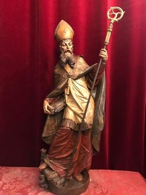 St. Patrick Statue style Baroque en wood polychrome, Italy 19th century