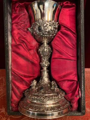 Chalice With Original Case style Baroque - Style en Full - Silver 900/1000 / Stones, Italy  19th century ( anno 1840 )