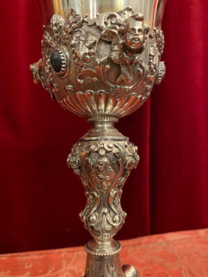 Chalice With Original Case style Baroque - Style en Full - Silver 900/1000 / Stones, Italy  19th century ( anno 1840 )