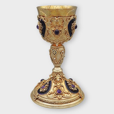 Exceptional Chalice  style Baroque - Style en Silver (900) / Emaille / Pearls / Amethist Stones, 19th century