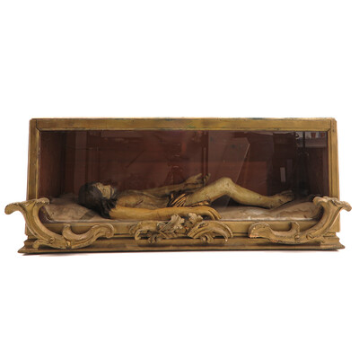 Exceptional Display Cabinet Dead Christ style Baroque - Style en Fully hand - carved Wood / Glass, Belgium  18 th century