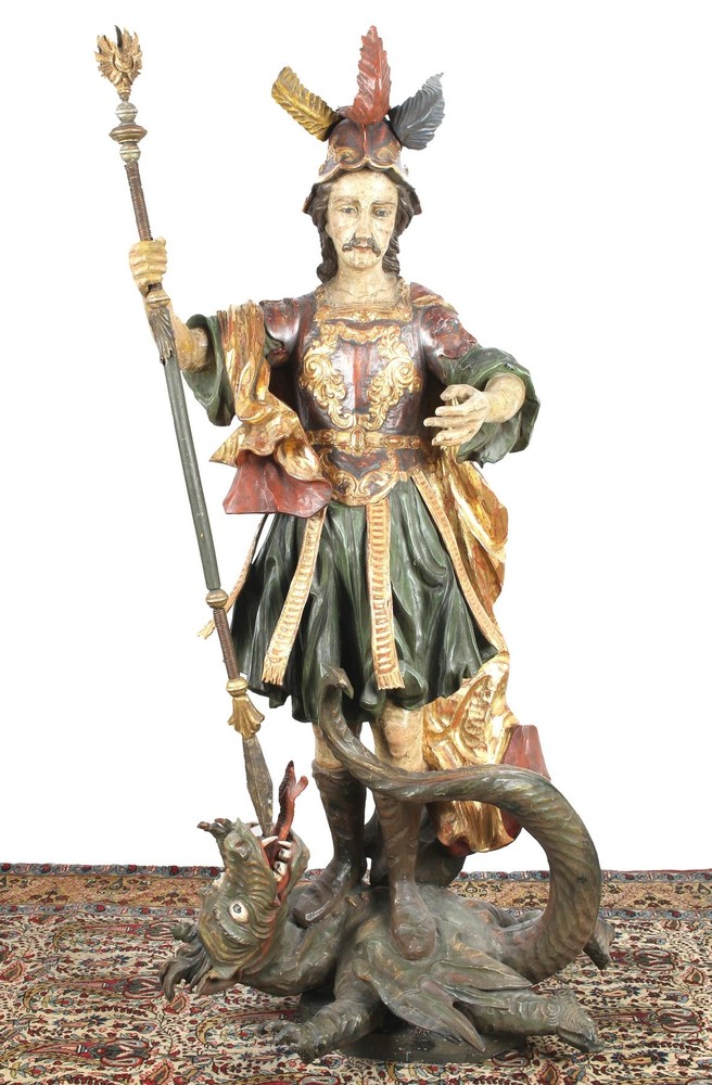 1 Baroque - Style Exceptional Large And  Fully Hand - Carved Sculpture St. George