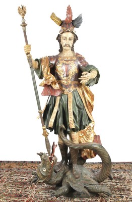 Exceptional Large And  Fully Hand - Carved Sculpture St. George style Baroque - Style en Hand Carved Wood , Southern Germany 20th Century