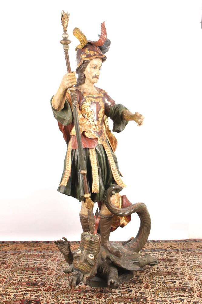 1 Baroque - Style Exceptional Large And  Fully Hand - Carved Sculpture St. George
